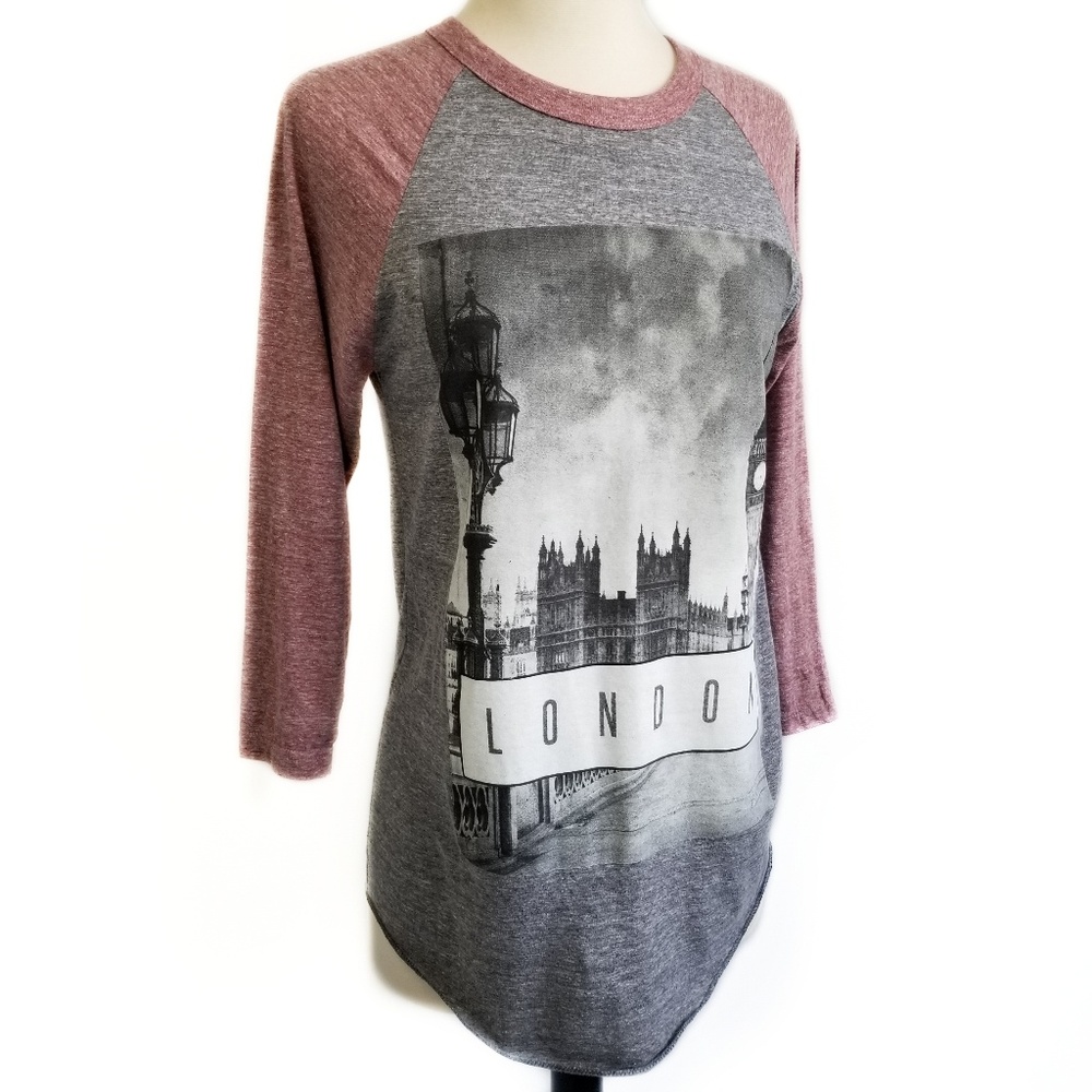 BSC Vintage Womens Raglan 3/4 Sleeve London Graphic Tee Size S